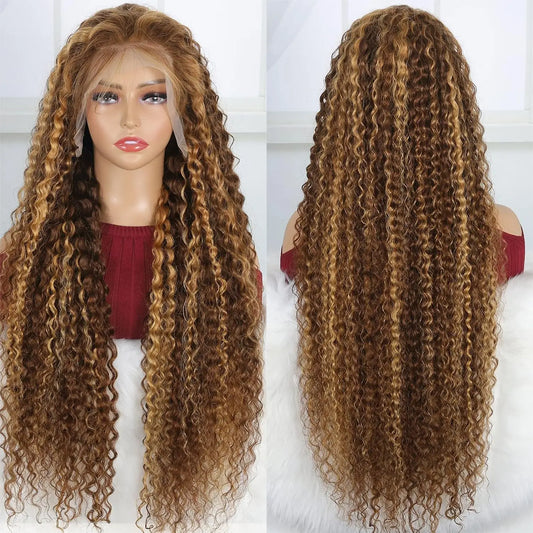 Highlight Human Hair Colored Curly Wigs