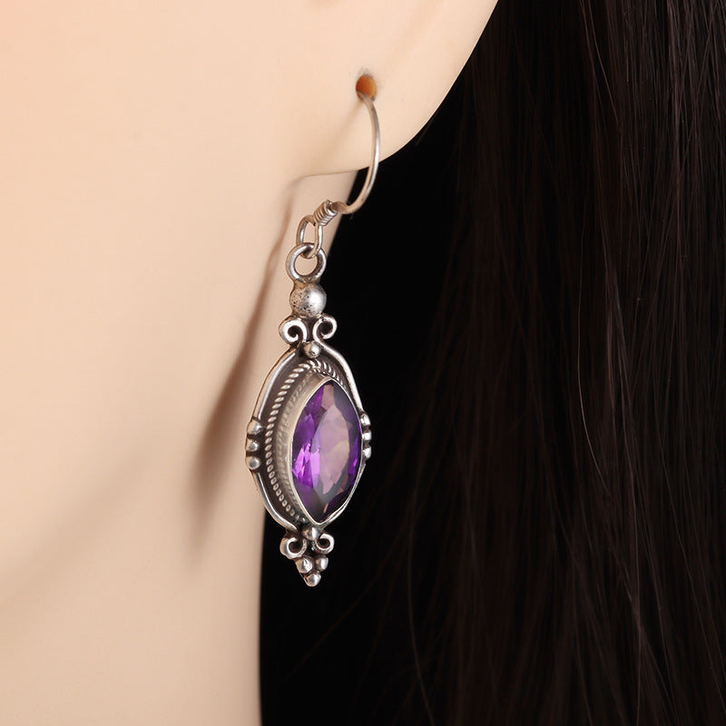 Eco-friendly Alloy Earrings Inlaid With Amethyst For Women