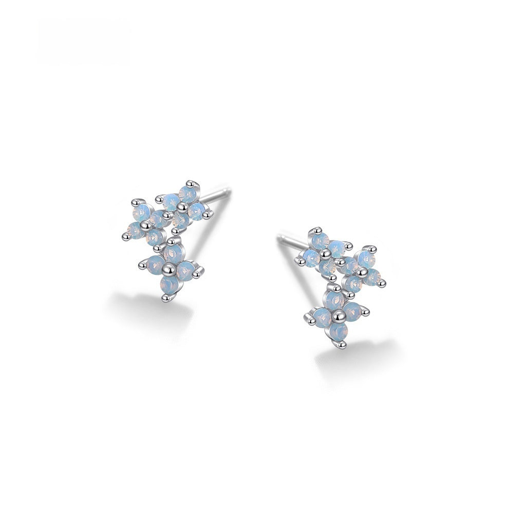 Blue Moonstone Flower Stud Earrings For Women