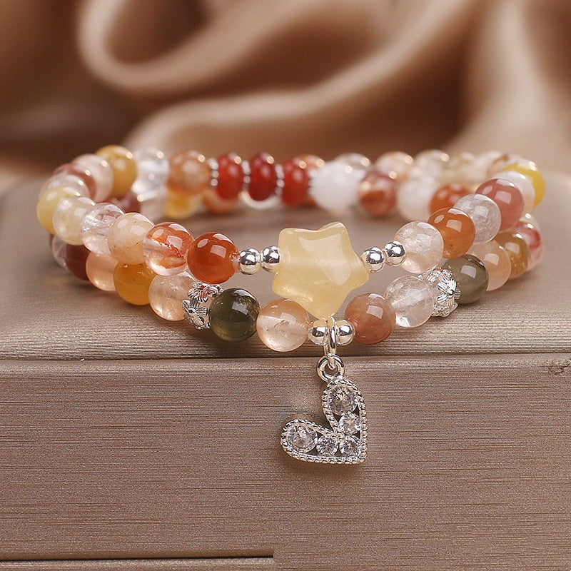 Natural Color Hair Crystal Red Crystal Double Ring Bracelet