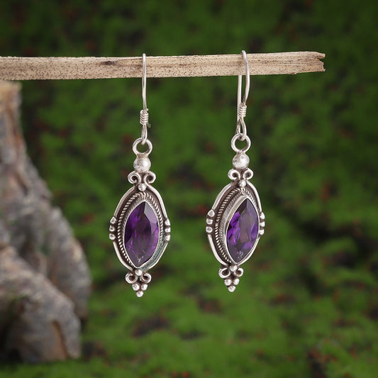 Eco-friendly Alloy Earrings Inlaid With Amethyst For Women