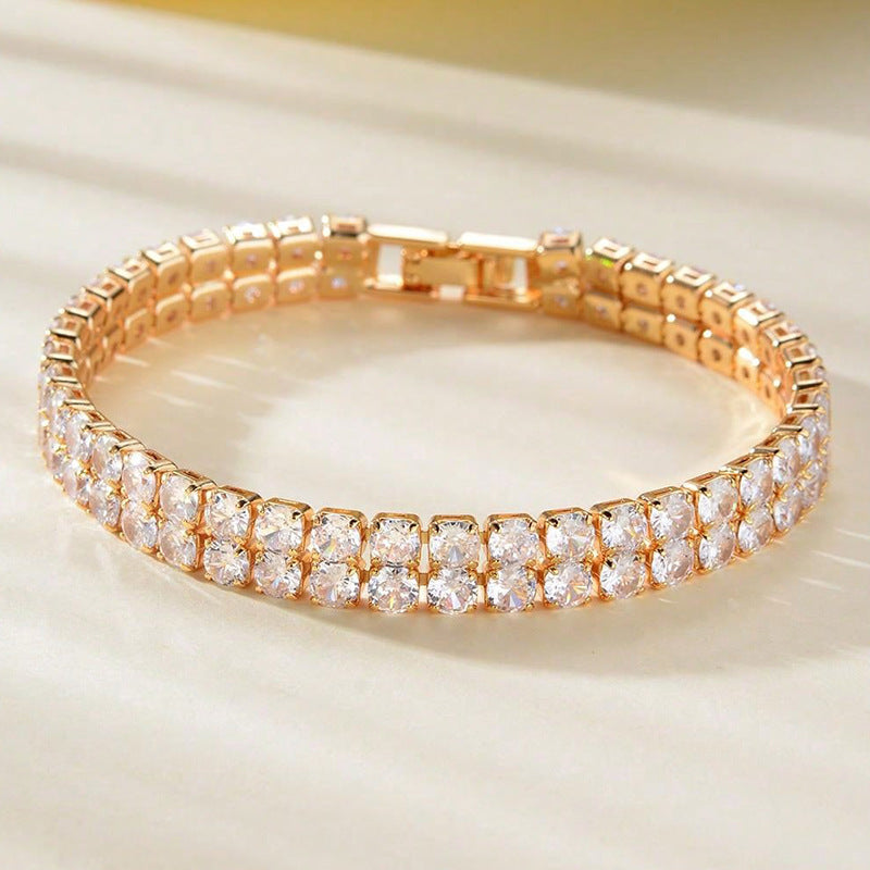 Men's And Women's Fashion Full Diamond Zirconia Double-row Tennis Chain Bracelet