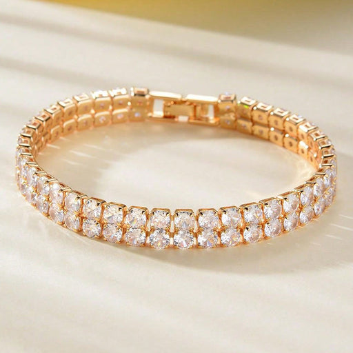 Men's And Women's Fashion Full Diamond Zirconia Double-row Tennis Chain Bracelet