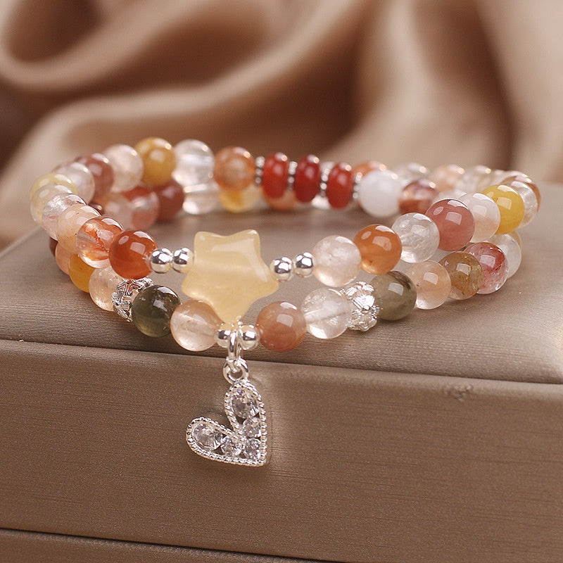 Natural Color Hair Crystal Red Crystal Double Ring Bracelet