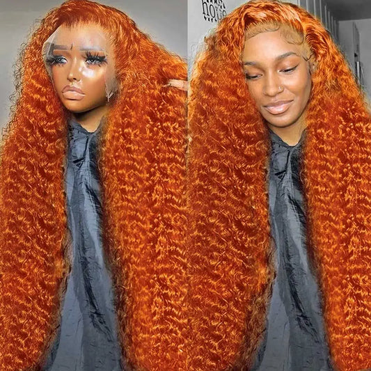 Orange colored Water wave Human Hair Wigs