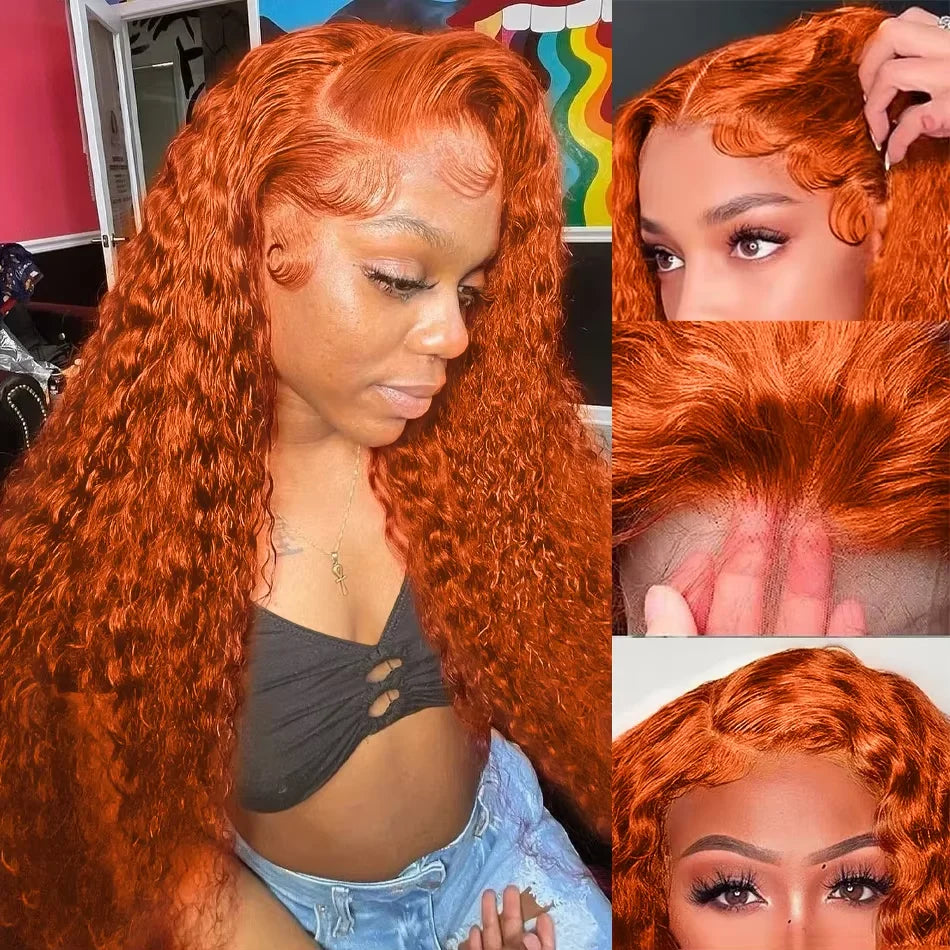 Orange Ginger Lace Front Curly Wigs