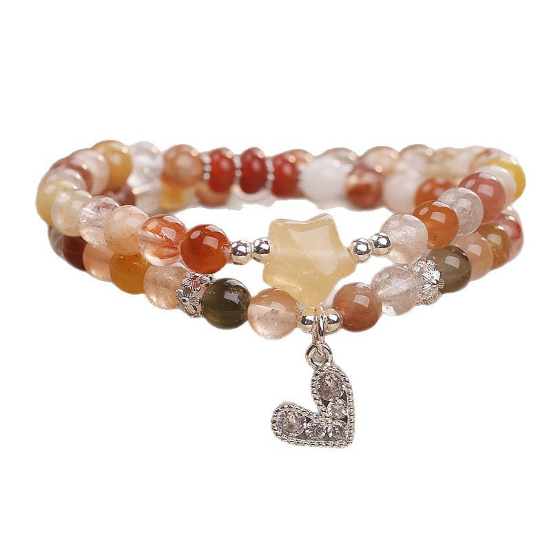 Natural Color Hair Crystal Red Crystal Double Ring Bracelet