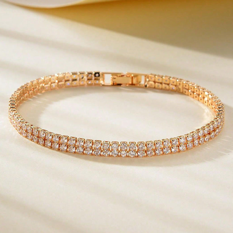 Men's And Women's Fashion Full Diamond Zirconia Double-row Tennis Chain Bracelet