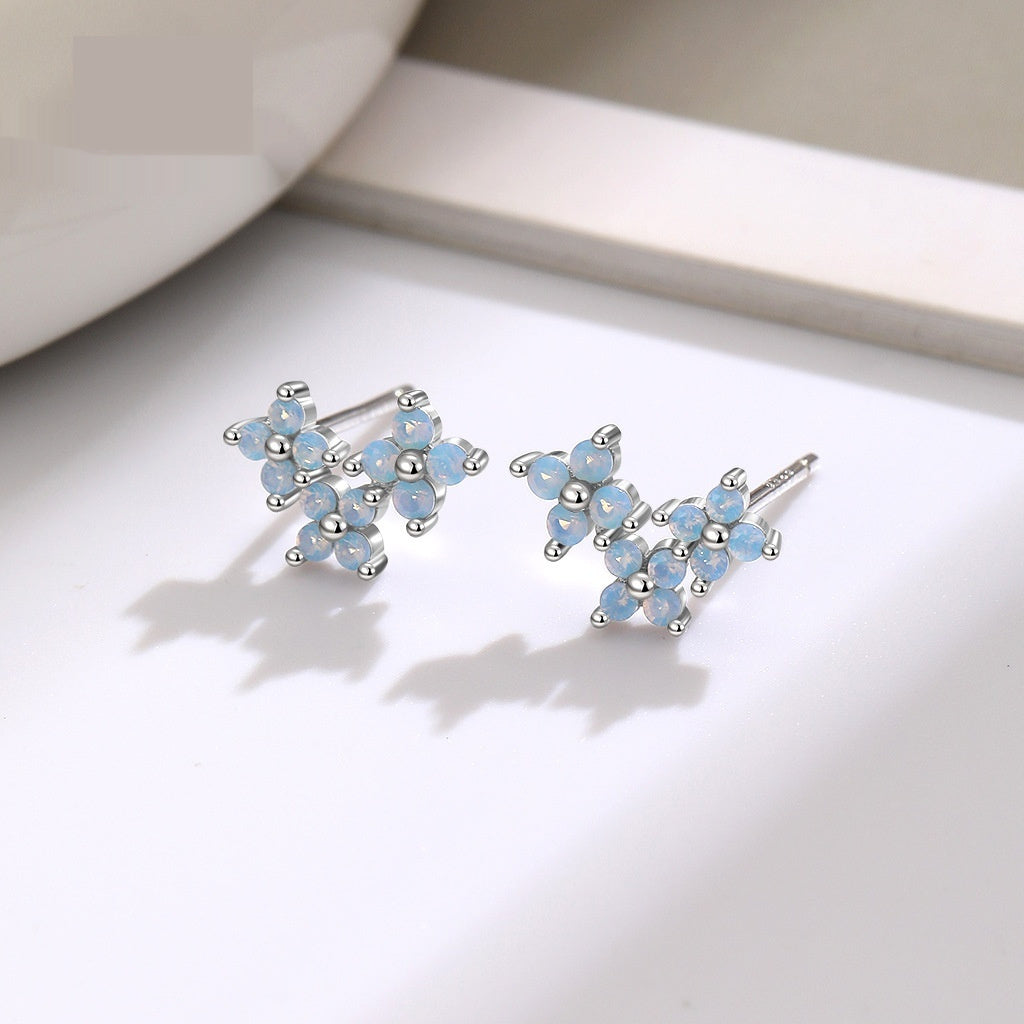 Blue Moonstone Flower Stud Earrings For Women