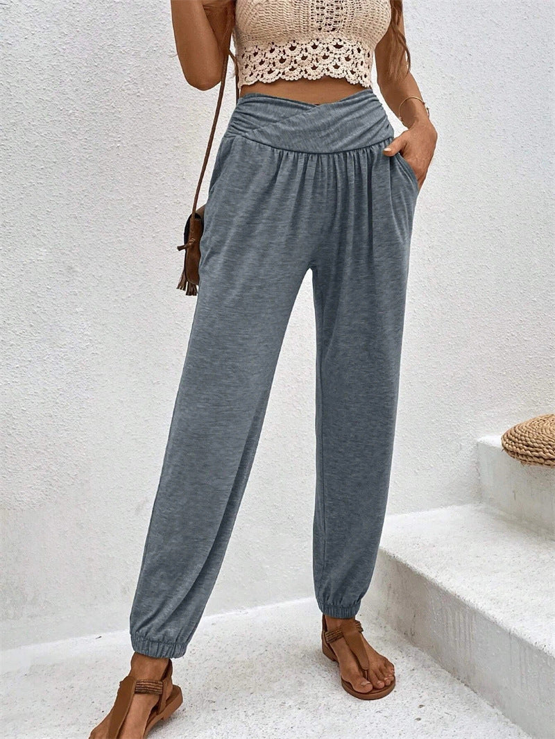 Casual Loose Pocket Ankle-tied Trousers