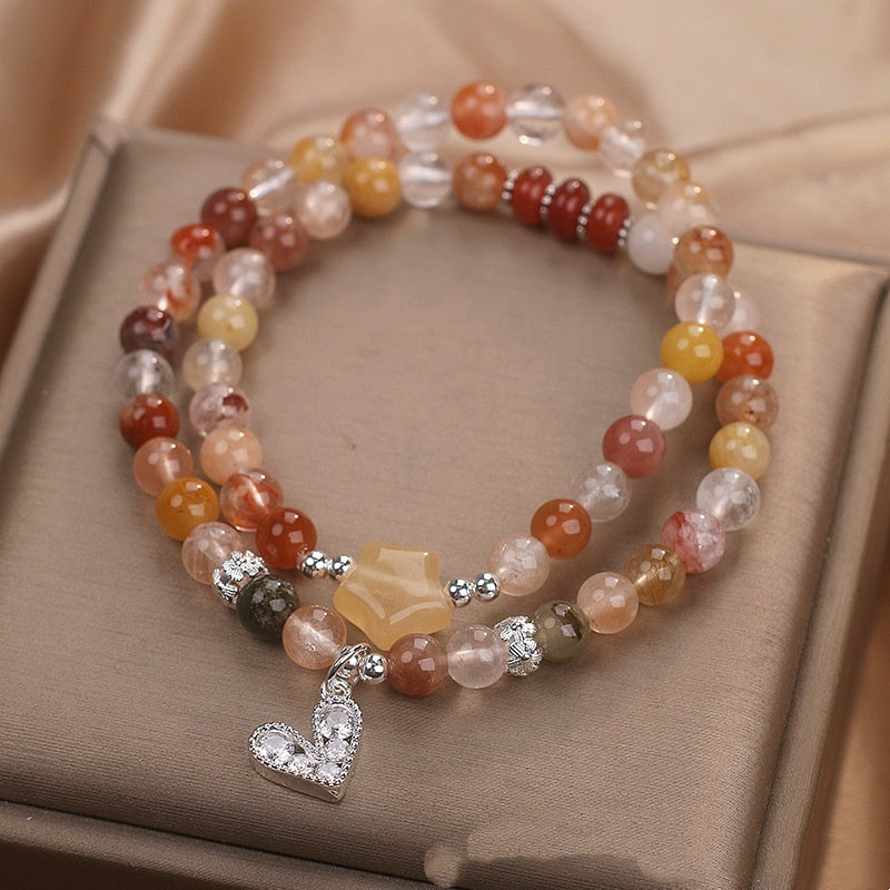 Natural Color Hair Crystal Red Crystal Double Ring Bracelet