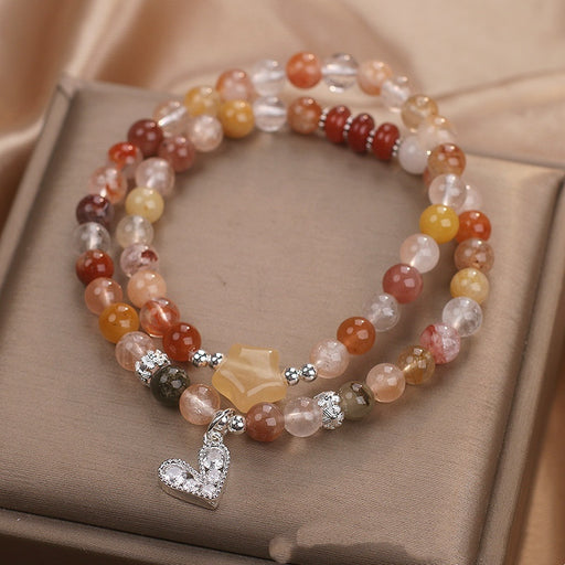 Natural Color Hair Crystal Red Crystal Double Ring Bracelet
