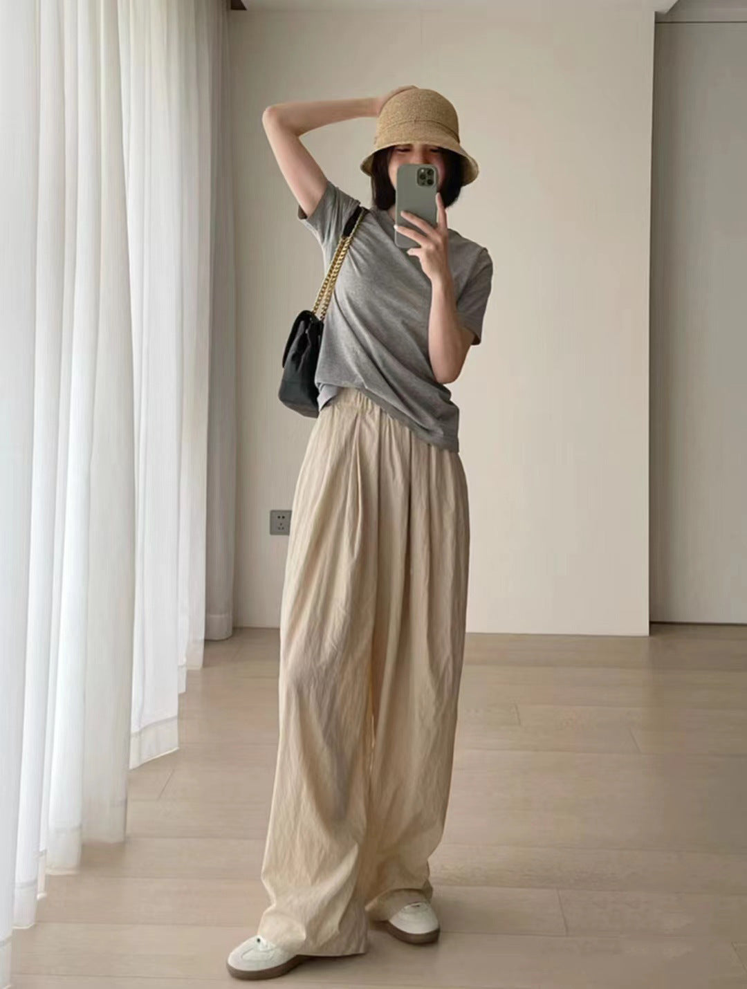 Tight Waist Loose Wide Leg Pants