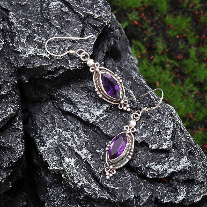 Eco-friendly Alloy Earrings Inlaid With Amethyst For Women