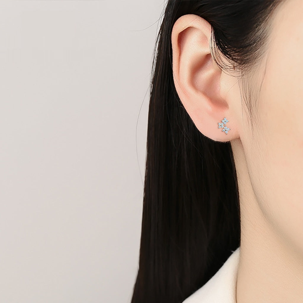 Blue Moonstone Flower Stud Earrings For Women