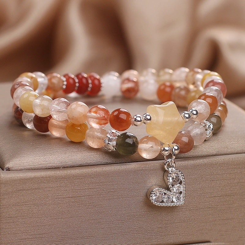 Natural Color Hair Crystal Red Crystal Double Ring Bracelet